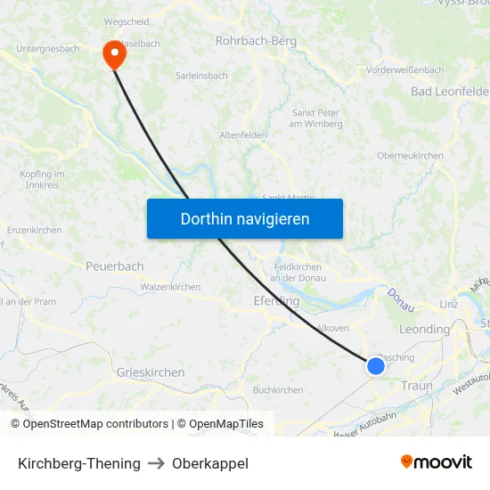 Kirchberg-Thening to Oberkappel map