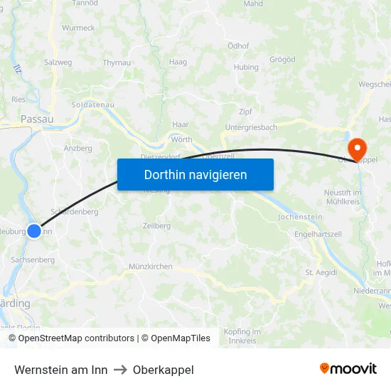 Wernstein am Inn to Oberkappel map