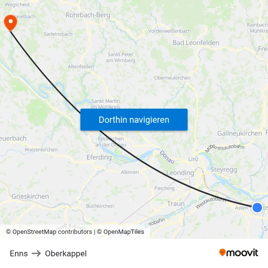 Enns to Oberkappel map
