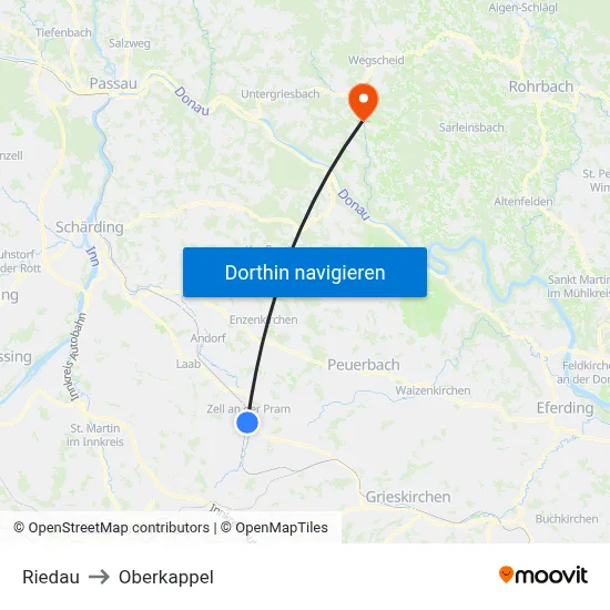 Riedau to Oberkappel map