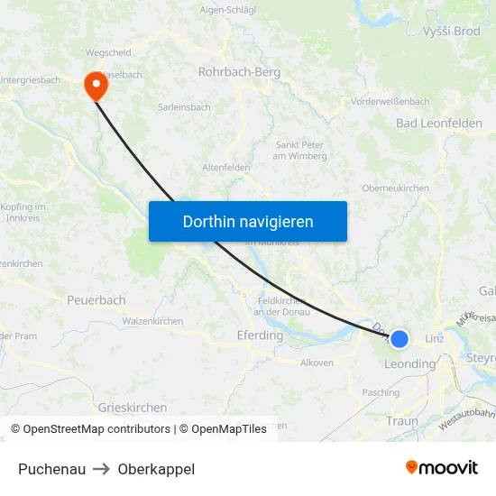 Puchenau to Oberkappel map