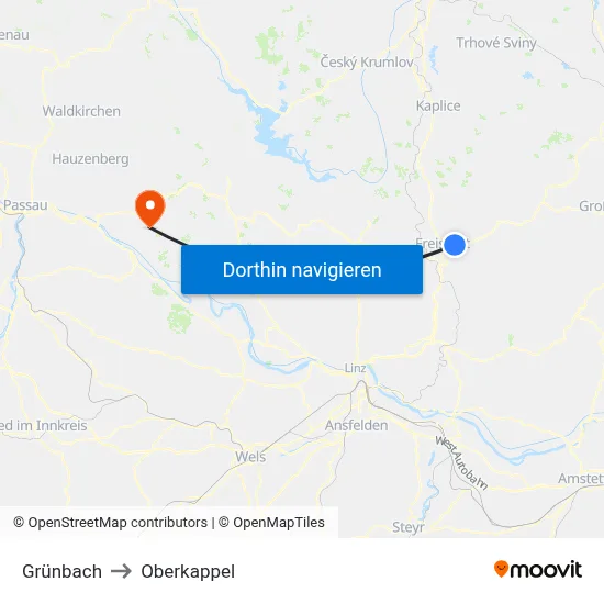 Grünbach to Oberkappel map