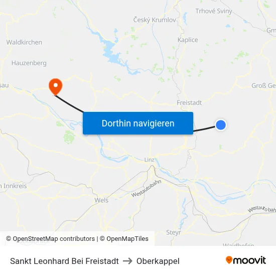Sankt Leonhard Bei Freistadt to Oberkappel map