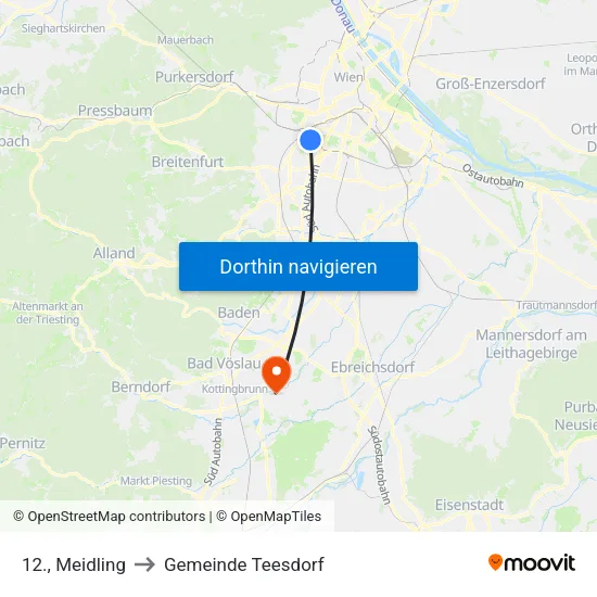12., Meidling to Gemeinde Teesdorf map