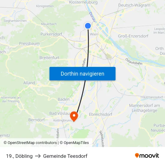19., Döbling to Gemeinde Teesdorf map