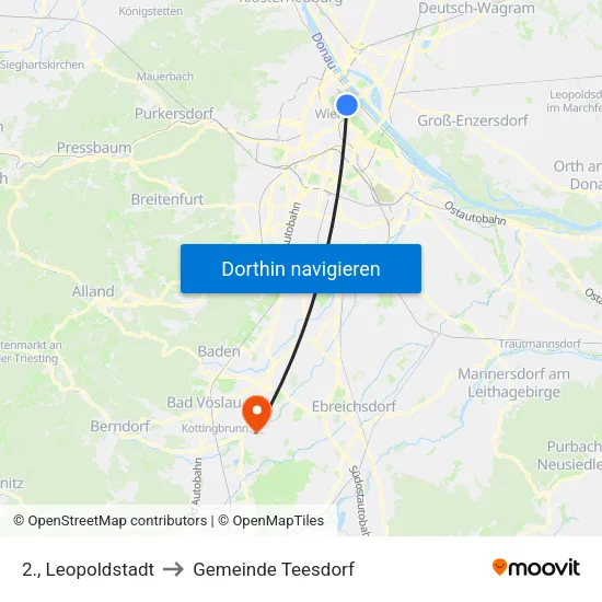 2., Leopoldstadt to Gemeinde Teesdorf map