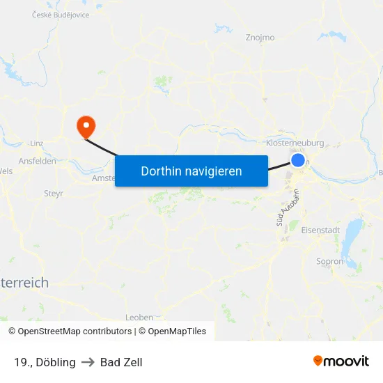 19., Döbling to Bad Zell map