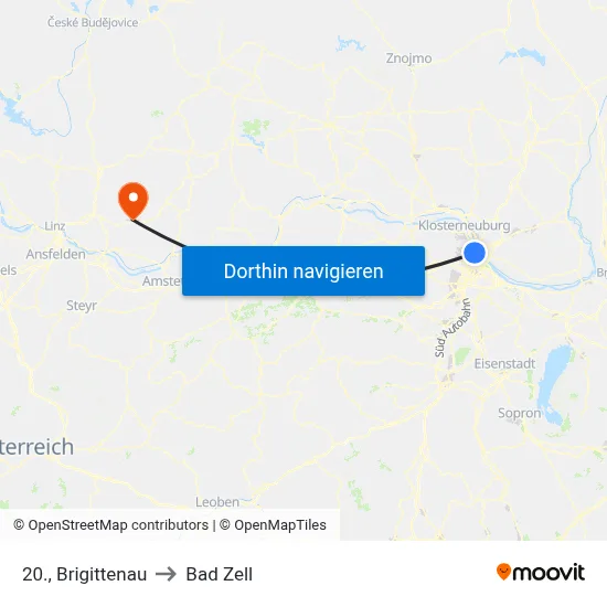20., Brigittenau to Bad Zell map