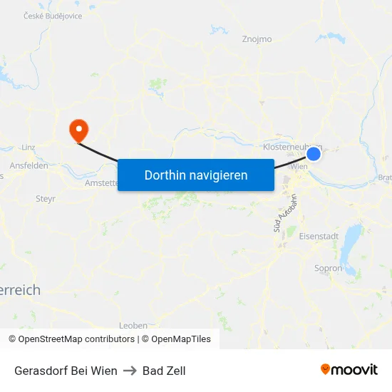 Gerasdorf Bei Wien to Bad Zell map