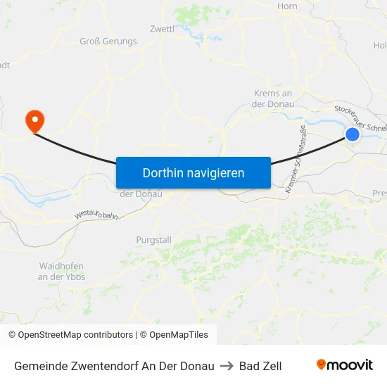 Gemeinde Zwentendorf An Der Donau to Bad Zell map