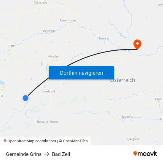 Gemeinde Grins to Bad Zell map