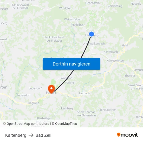 Kaltenberg to Bad Zell map