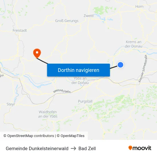 Gemeinde Dunkelsteinerwald to Bad Zell map