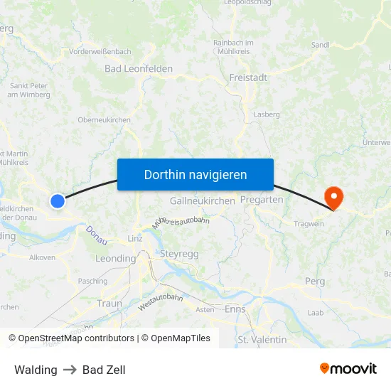 Walding to Bad Zell map