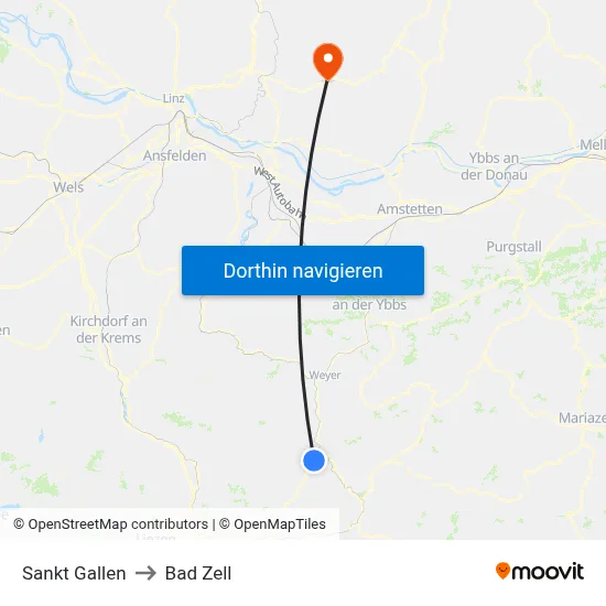 Sankt Gallen to Bad Zell map