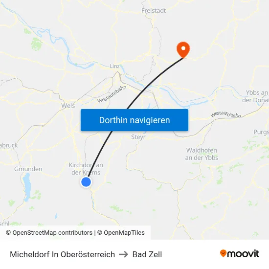 Micheldorf In Oberösterreich to Bad Zell map