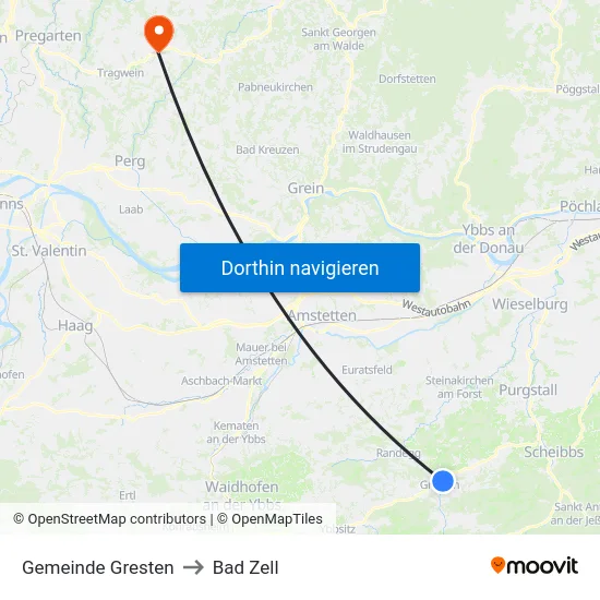 Gemeinde Gresten to Bad Zell map