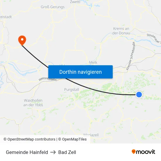 Gemeinde Hainfeld to Bad Zell map
