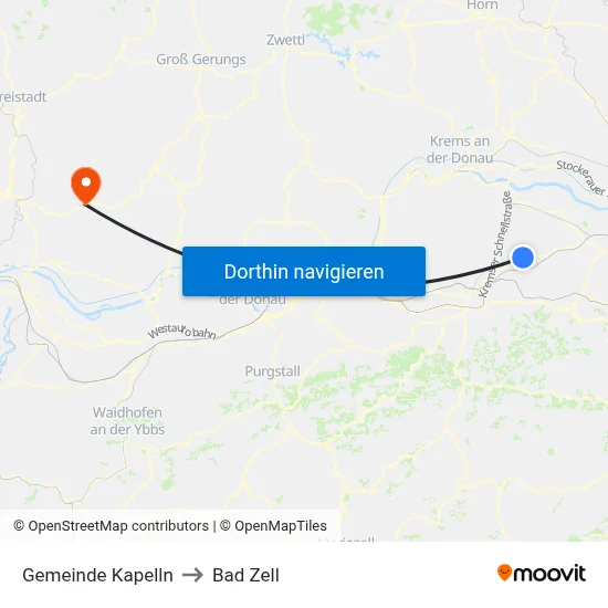 Gemeinde Kapelln to Bad Zell map
