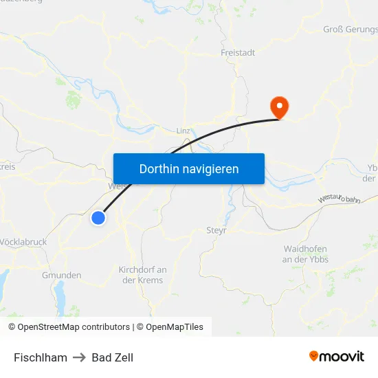 Fischlham to Bad Zell map