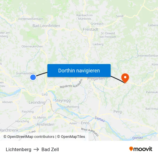 Lichtenberg to Bad Zell map
