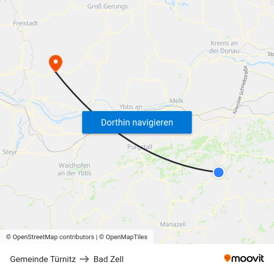 Gemeinde Türnitz to Bad Zell map