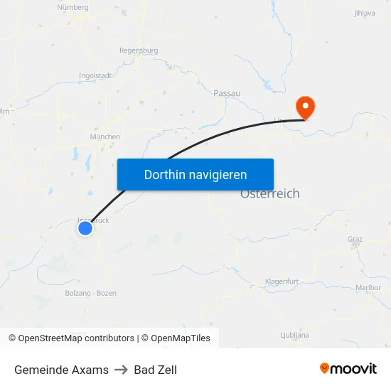 Gemeinde Axams to Bad Zell map