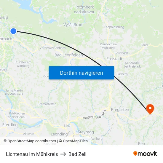 Lichtenau Im Mühlkreis to Bad Zell map