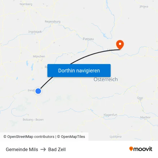 Gemeinde Mils to Bad Zell map