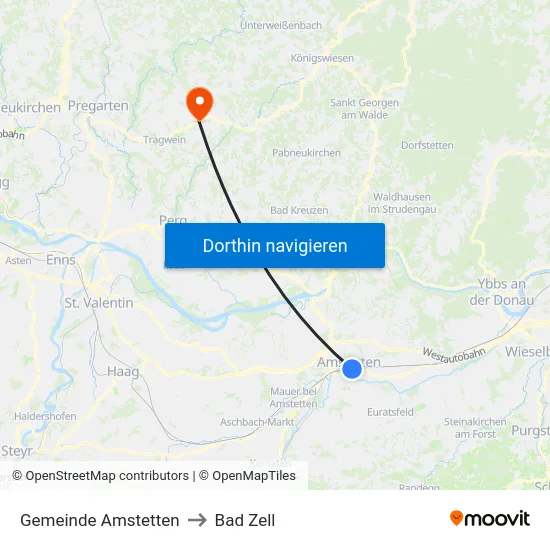 Gemeinde Amstetten to Bad Zell map
