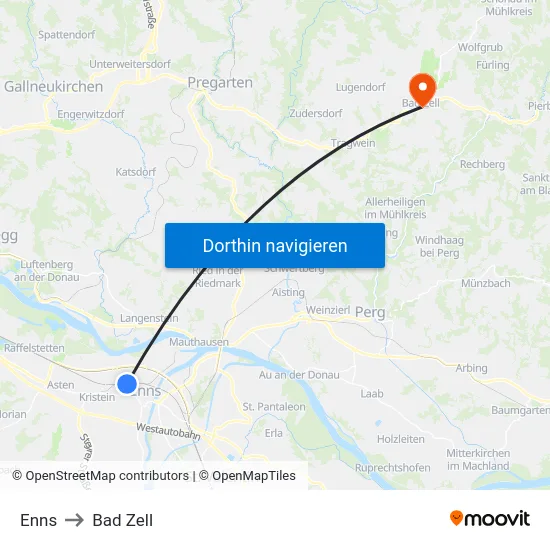 Enns to Bad Zell map