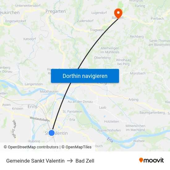 Gemeinde Sankt Valentin to Bad Zell map