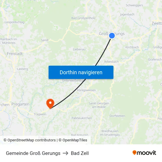 Gemeinde Groß Gerungs to Bad Zell map