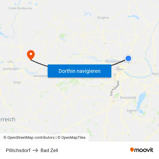 Pillichsdorf to Bad Zell map