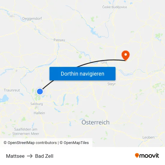 Mattsee to Bad Zell map