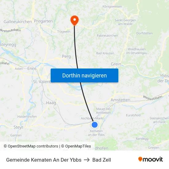 Gemeinde Kematen An Der Ybbs to Bad Zell map