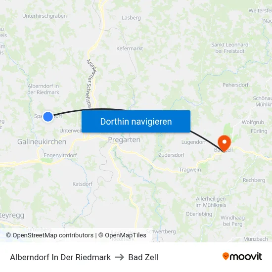 Alberndorf In Der Riedmark to Bad Zell map