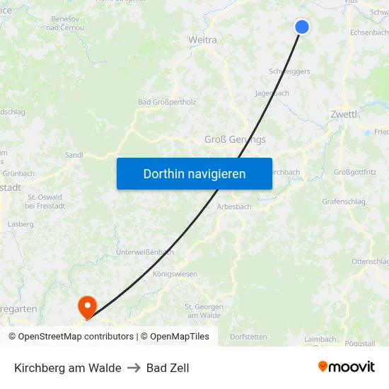 Kirchberg am Walde to Bad Zell map
