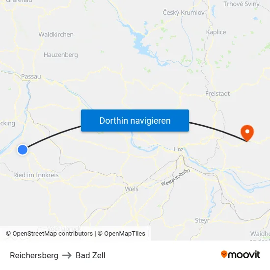Reichersberg to Bad Zell map
