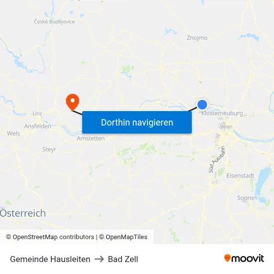 Gemeinde Hausleiten to Bad Zell map
