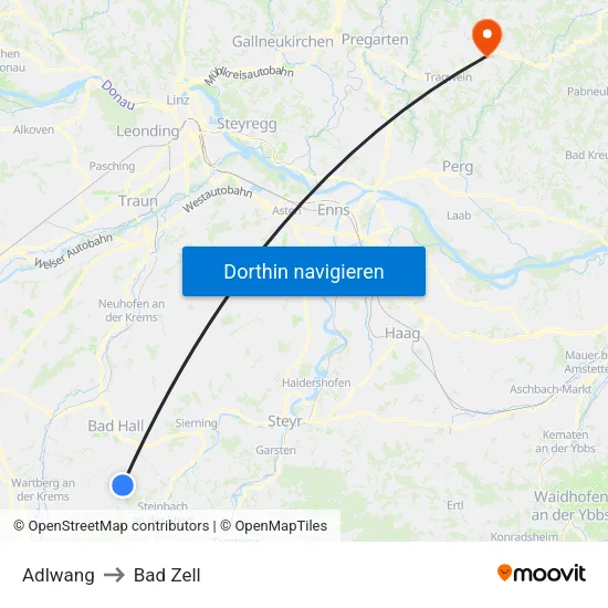Adlwang to Bad Zell map
