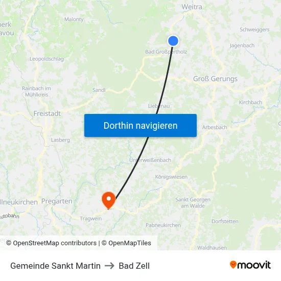 Gemeinde Sankt Martin to Bad Zell map