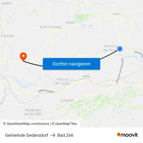 Gemeinde Gedersdorf to Bad Zell map