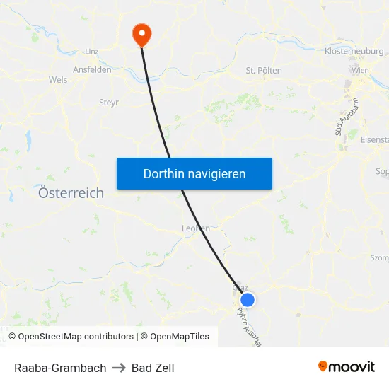 Raaba-Grambach to Bad Zell map