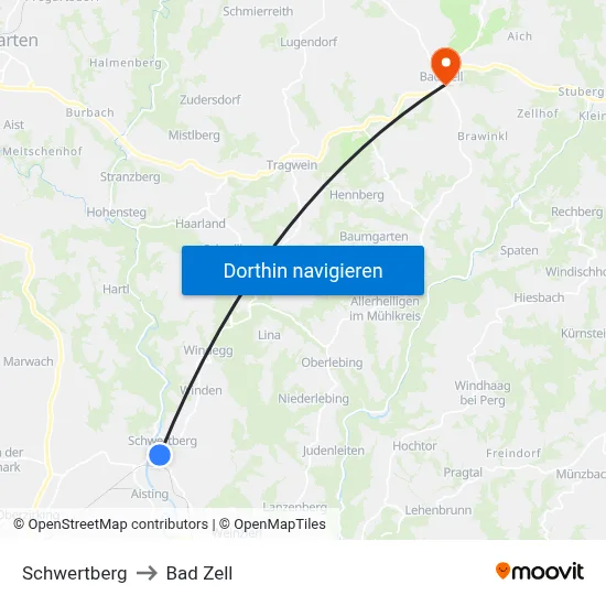 Schwertberg to Bad Zell map
