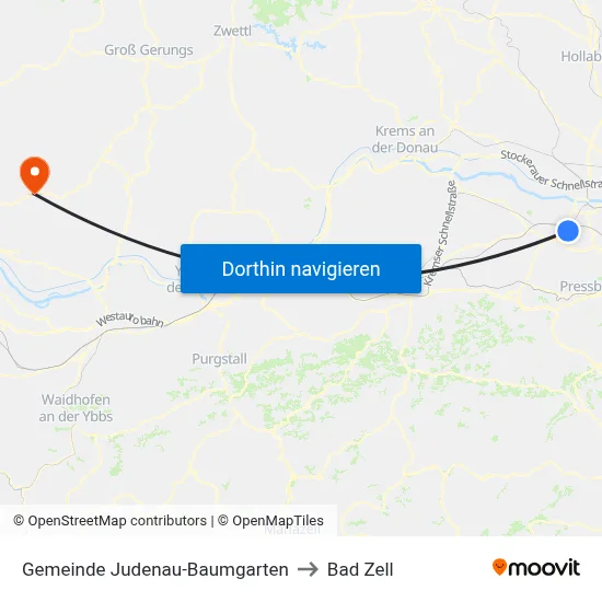 Gemeinde Judenau-Baumgarten to Bad Zell map