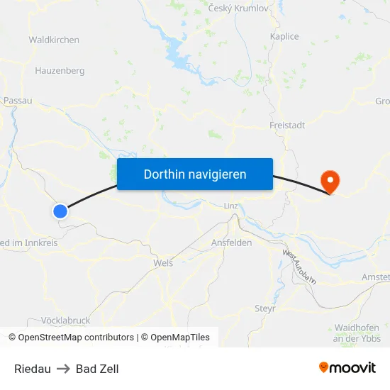 Riedau to Bad Zell map