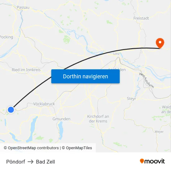 Pöndorf to Bad Zell map