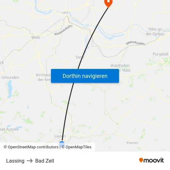 Lassing to Bad Zell map