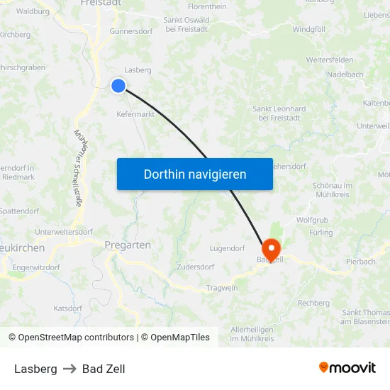 Lasberg to Bad Zell map